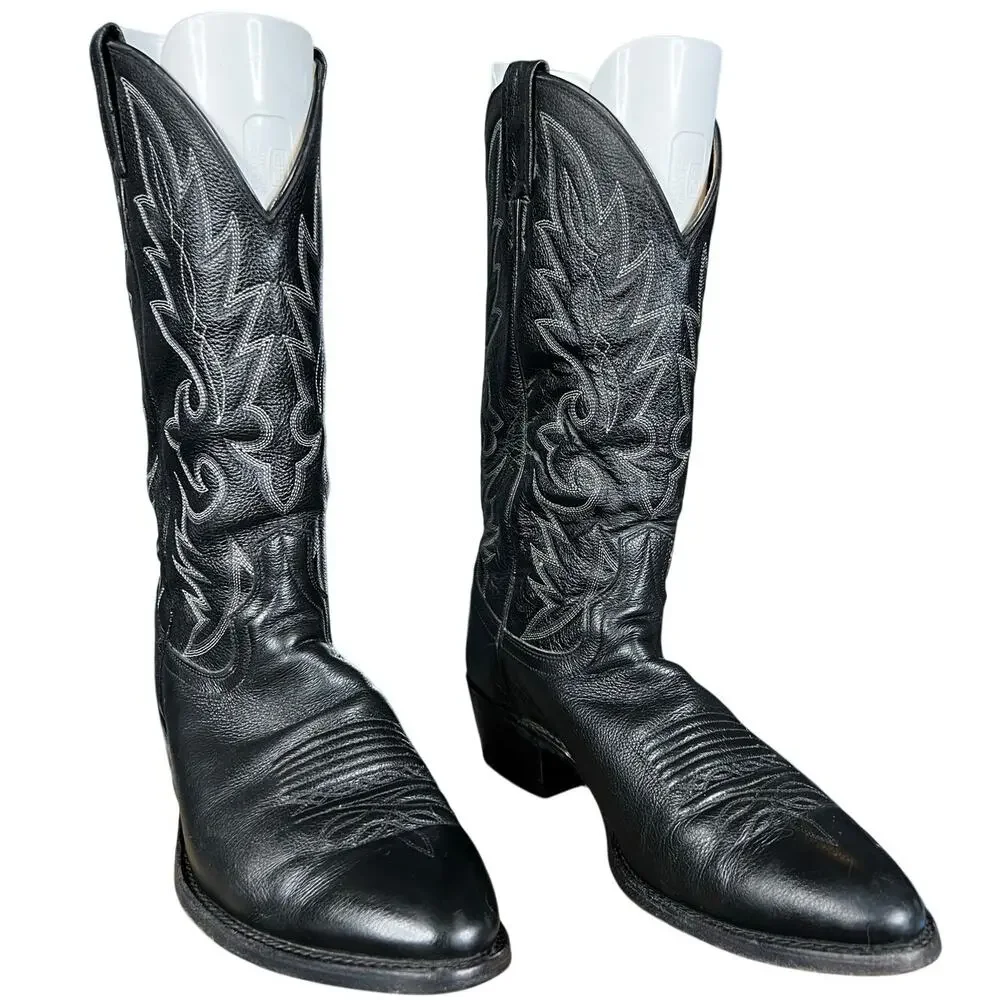Dan Post Men’s Black Leather Western Cowboy Boots Size US 10 D
